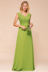 Cap Sleeve Aline Bridesmaid Dress Green Long Simple Maid of Honor Dress-misshow.com