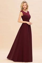 Cap Sleeve Burgundy Evening Maxi Gown Chiffon Floor Length Bridesmaid Dress-misshow.com