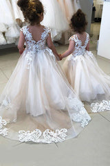 Cap Sleeves Appliques Flower Girl Dress-misshow.com