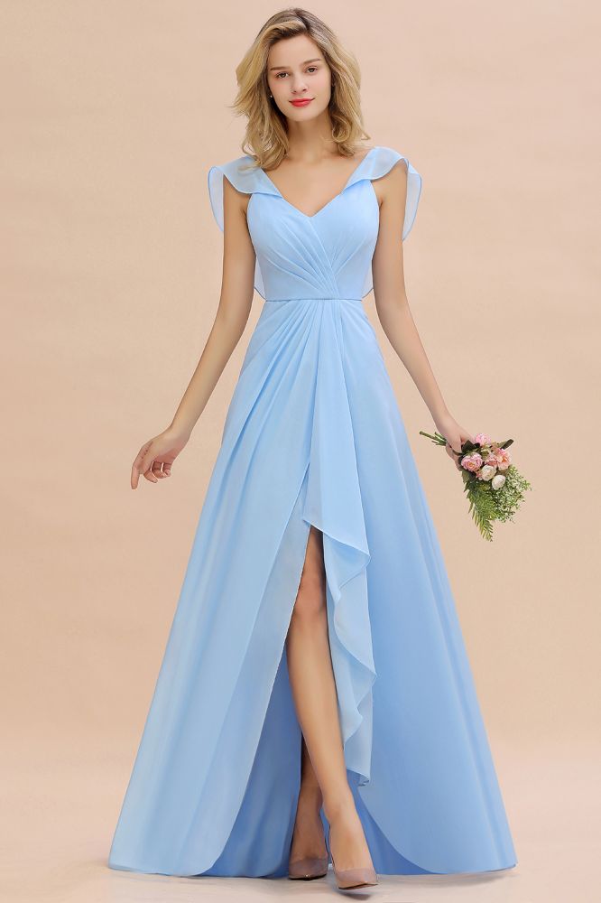 MISSHOW offers Cap Sleeves Ruffle Chiffon Hi-Lo Bridesmaid Dress A-line Wedding Party Dress at a good price from Misshow