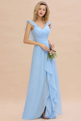 MISSHOW offers Cap Sleeves Ruffle Chiffon Hi-Lo Bridesmaid Dress A-line Wedding Party Dress at a good price from Misshow