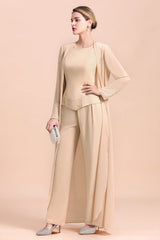 Champagne Long Chiffon Mother of the Bride Dress Two Pieces With Jacket-misshow.com