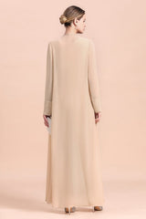 Champagne Long Chiffon Mother of the Bride Dress Two Pieces With Jacket-misshow.com