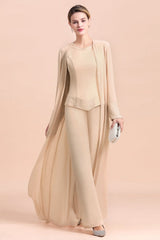 Champagne Long Chiffon Mother of the Bride Dress Two Pieces With Jacket-misshow.com