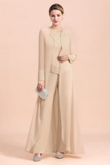 Champagne Long Chiffon Mother of the Bride Dress Two Pieces With Jacket-misshow.com