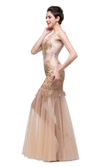 MISSHOW offers gorgeous Champagne Jewel party dresses with delicately handmade Crystal,Appliques in size 0-26W. Shop Floor-length prom dresses at affordable prices.