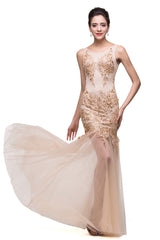 MISSHOW offers gorgeous Champagne Jewel party dresses with delicately handmade Crystal,Appliques in size 0-26W. Shop Floor-length prom dresses at affordable prices.