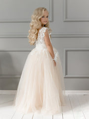 Champagne Shinning Sleeveless Ball Gown Flower Girls Dress With Lace-misshow.com