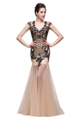 MISSHOW offers gorgeous Champagne V-neck party dresses with delicately handmade Beading,Appliques,Sequined in size 0-26W. Shop Floor-length prom dresses at affordable prices.