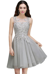 Charming A-Line Scoop Sleeveless Appliques Lace Short Bridesmaid Dresses