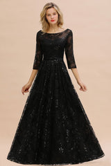 Looking for Prom Dresses,Evening Dresses,Homecoming Dresses,Bridesmaid Dresses,Quinceanera dresses in Tulle,Sequined, A-line style, and Gorgeous Sequined work  MISSHOW has all covered on this elegant Charming Black Half Sleeves Tulle Sequins Evening Dress 20s Aline Prom Dress.