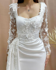 charming column off-the-shoulder long sleeve appliques satin lace prom dresses