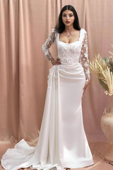 charming column off-the-shoulder long sleeve appliques satin lace prom dresses