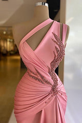 Charming Column Satin Sleeveless Pink Prom Dress With Ruffles