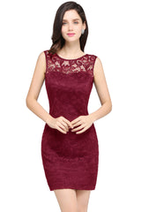 Charming Column Scoop Sleeveless Lace Short Bridesmaid Dresses