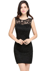 Charming Column Scoop Sleeveless Lace Short Bridesmaid Dresses