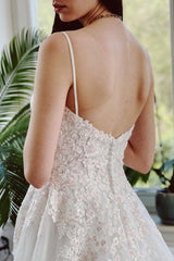 Charming Garden Spaghetti Straps A-Line Lace Wedding Dress-misshow.com