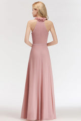 Looking for Bridesmaid Dresses in 100D Chiffon, A-line style, and Gorgeous Ruffles work  MISSHOW has all covered on this elegant Charming Halter Sleeveless Ruffled Chiffon Bridesmaid Dresses Aline Evening Maxi Gown