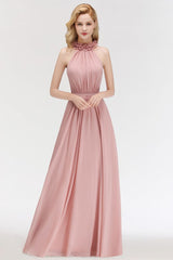 Looking for Bridesmaid Dresses in 100D Chiffon, A-line style, and Gorgeous Ruffles work  MISSHOW has all covered on this elegant Charming Halter Sleeveless Ruffled Chiffon Bridesmaid Dresses Aline Evening Maxi Gown