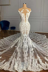 Charming Jewel Garden Sleeveless Mermaid Tulle Wedding Dress with Appliques-misshow.com