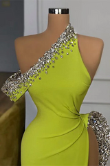 Charming Long One Shoulder Sleeveless Sequined Prom Dress With Slit-misshow.com