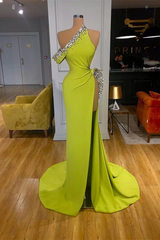 Charming Long One Shoulder Sleeveless Sequined Prom Dress With Slit-misshow.com