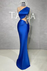 Charming Long Satin Column Mermaid Prom Dress With Beading-misshow.com