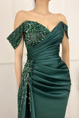 Charming Long Satin Sweetheart Portrait Prom Dresses With Ruched-misshow.com