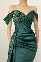 Charming Long Satin Sweetheart Portrait Prom Dresses With Ruched-misshow.com