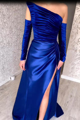 Charming Long Strapless A-Line Split Front Prom Dress With Long Sleeves-misshow.com