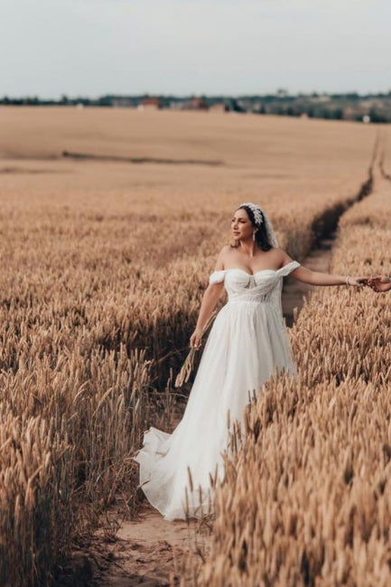 Charming Long White A-line Tulle Sleeveless Wedding Dress with Lace