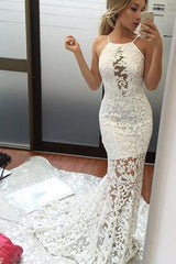 Charming Mermaid Brush Train Sexy Ivory Wedding Dres