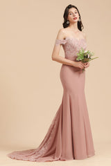 MISSHOW offers Charming Off the Shoulder Lace Mermaid Party Gown Slim Bridesmaid Dress at a good price from Misshow