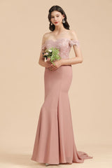 MISSHOW offers Charming Off the Shoulder Lace Mermaid Party Gown Slim Bridesmaid Dress at a good price from Misshow