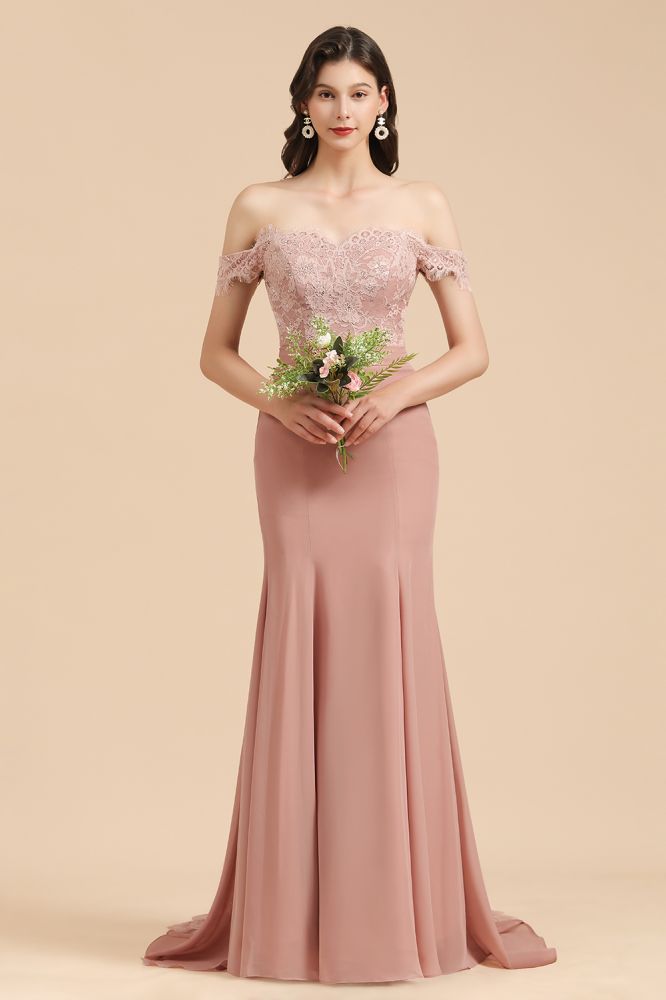 MISSHOW offers Charming Off the Shoulder Lace Mermaid Party Gown Slim Bridesmaid Dress at a good price from Misshow