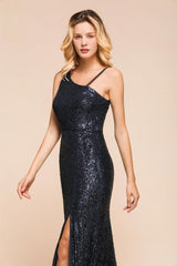 Looking for Prom Dresses,Evening Dresses in Sequined, Mermaid style, and Gorgeous Sequined work  MISSHOW has all covered on this elegant Charming One Shoulder Glitter Sequins Evening Prom Dress Side Split Party Gown.