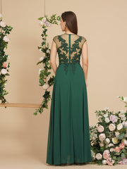 Charming Sleeveless Beadings Aline Evening Maxi Dress Cap Sleeves Bridesmaid Dress-misshow.com