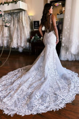 Charming Sleeveless Spaghetti Straps Floor Length Mermaid Wedding Dress-misshow.com