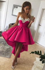 Charming Sweetheart Lace Hi-Lo Homecoming Dress Gold Sleveless Short Party Dress with Appliques-misshow.com