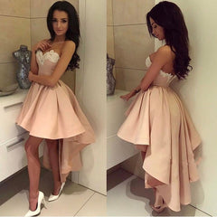 Charming Sweetheart Lace Hi-Lo Homecoming Dress Gold Sleveless Short Party Dress with Appliques-misshow.com