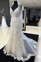 Charming Sweetheart Spaghetti Straps Garden Lace Wedding Dress with Chapel Train-misshow.com