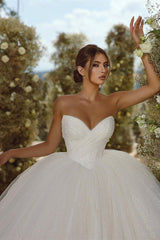 Charming V-neck Sleevless Glitter A-line Wedding Dress With Train-misshow.com