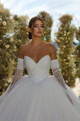 Charming V-neck Sleevless Glitter A-line Wedding Dress With Train-misshow.com