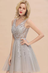 MISSHOW offers Charming V-Neck Tulle Lace Appliques Short Homecoming Dress Aline Backless Party Dress at a good price from Pearl Pink,Dusty Rose,Burgundy,Dark Navy,Silver,Tulle to A-line Mini,Knee-length them. Stunning yet affordable Sleeveless Prom Dresses,Evening Dresses,Homecoming Dresses,Bridesmaid Dresses,Quinceanera dresses.