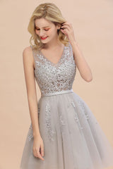 MISSHOW offers Charming V-Neck Tulle Lace Appliques Short Homecoming Dress Aline Backless Party Dress at a good price from Pearl Pink,Dusty Rose,Burgundy,Dark Navy,Silver,Tulle to A-line Mini,Knee-length them. Stunning yet affordable Sleeveless Prom Dresses,Evening Dresses,Homecoming Dresses,Bridesmaid Dresses,Quinceanera dresses.