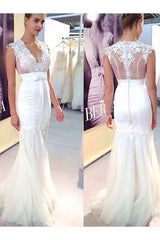 Chic Applique Tulle V-neck Sleeveless Mermaid Elegant Wedding Dresses