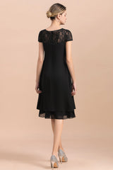 Chic Black Cap Sleeve Mother of Bride Dress Chiffon Short Wedding Party Gowns-misshow.com