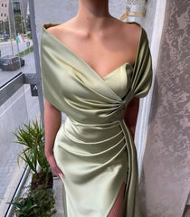 Chic Floor Length Portrait A Line Satin Prom Dress with Ruffles-misshow.com