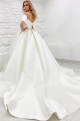 Chic Long A-line Off-the-shoulder Ivory Simple Sleeveless Wedding Dress