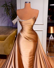 Chic One Shoulder Crystal Mermaid Prom Dress With Detachable Train-misshow.com